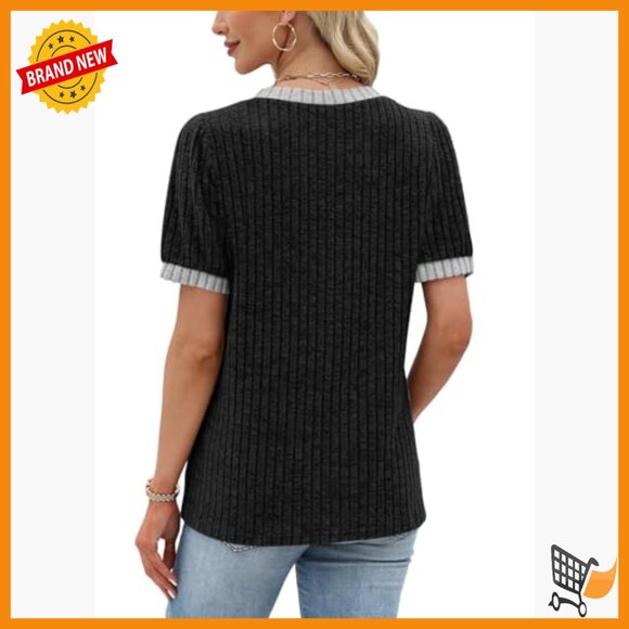 Short Sleeve Textured Tunic Top Business Casual Blouse Regular Fit - Picture 5 of 5